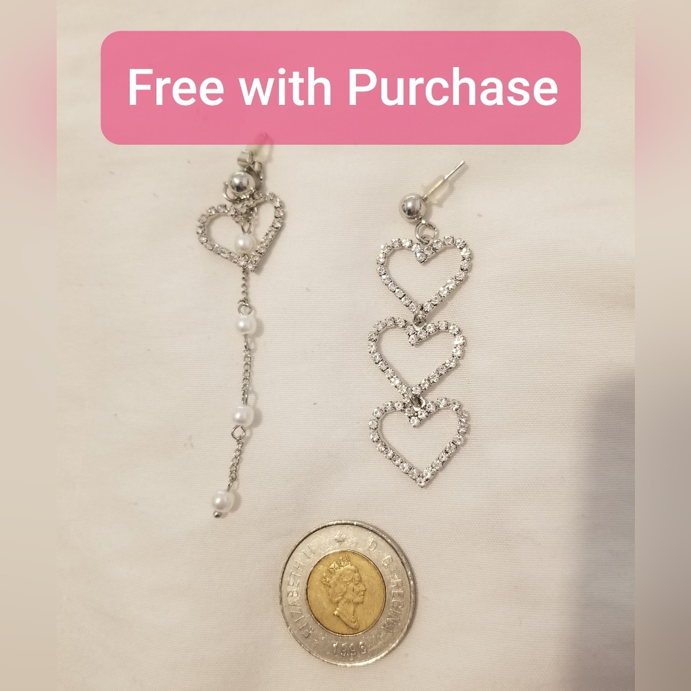 Long Silver Heart Drop Earrings